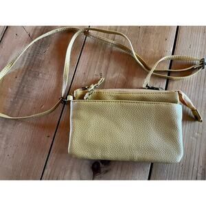 Safe Keeper Women's Crossbody Purse. Pebbled Mustard Color. 3 zipper. brass